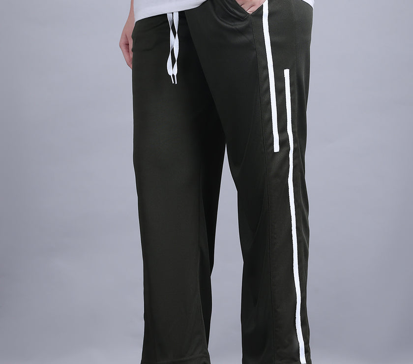 Mack Jonney Striped | Olive | Relaxed Fit | Polyster Lycra Trackpant For Women