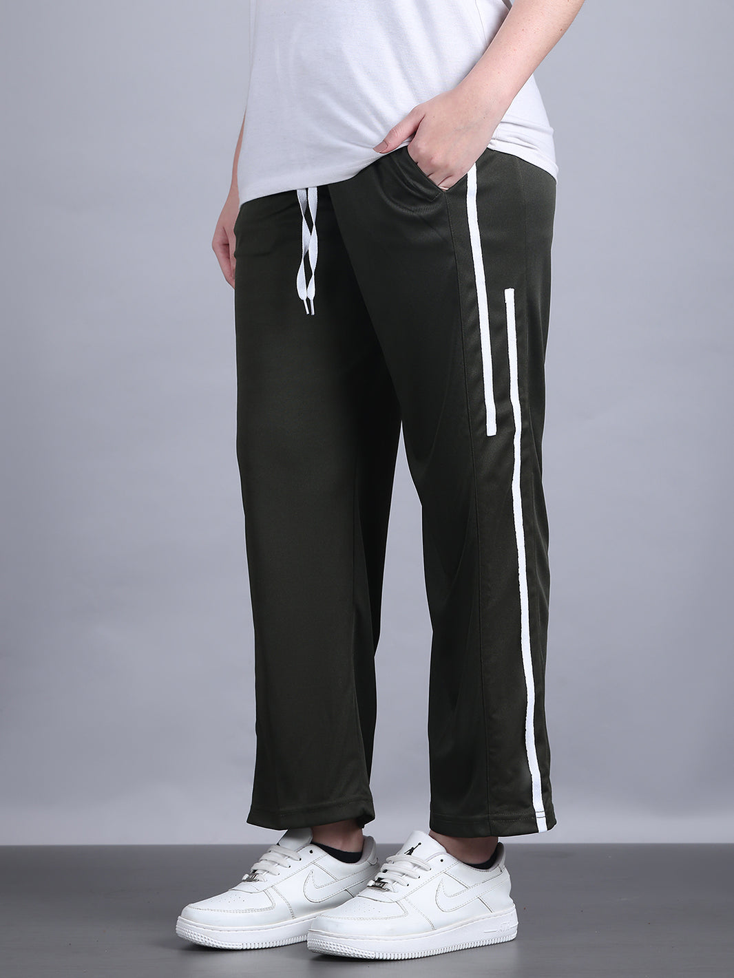Mack Jonney Striped | Olive | Relaxed Fit | Polyster Lycra Trackpant For Women