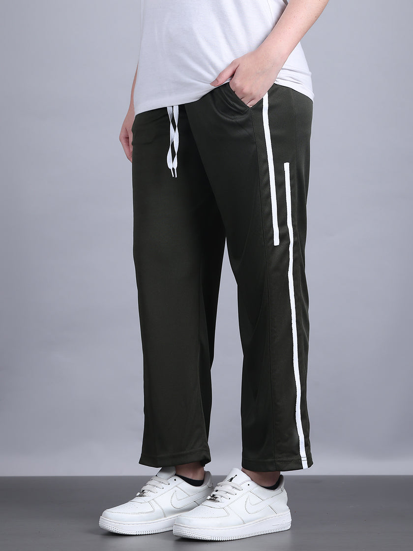 Mack Jonney Striped | Olive | Relaxed Fit | Polyster Lycra Trackpant For Women