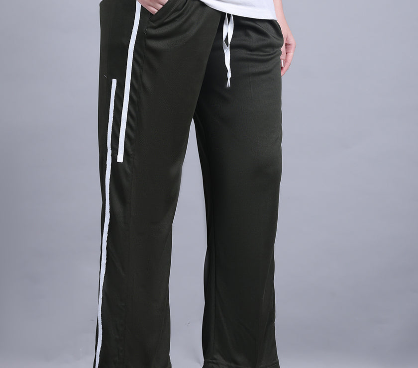 Mack Jonney Striped | Olive | Relaxed Fit | Polyster Lycra Trackpant For Women