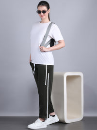 Mack Jonney Striped | Olive | Relaxed Fit | Polyster Lycra Trackpant For Women