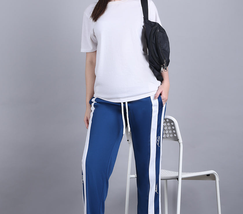Mack Jonney Colorblock | Blue | Relaxed Fit | Polyster Lycra Trackpant For Women
