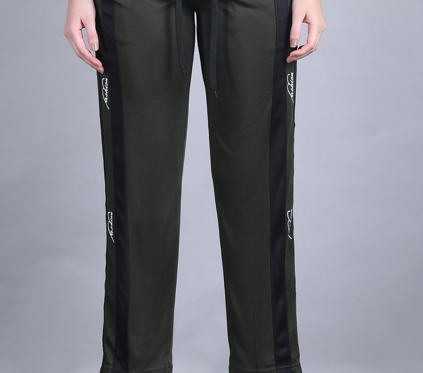 Mack Jonney Colorblock | Olive | Relaxed Fit | Polyster Lycra Trackpant For Women