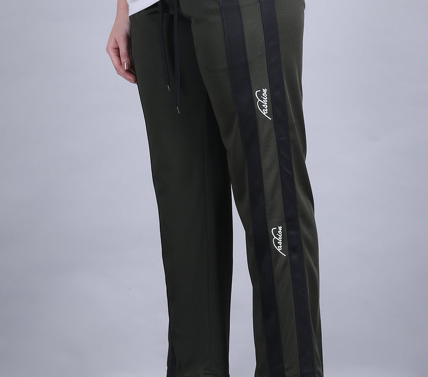 Mack Jonney Colorblock | Olive | Relaxed Fit | Polyster Lycra Trackpant For Women
