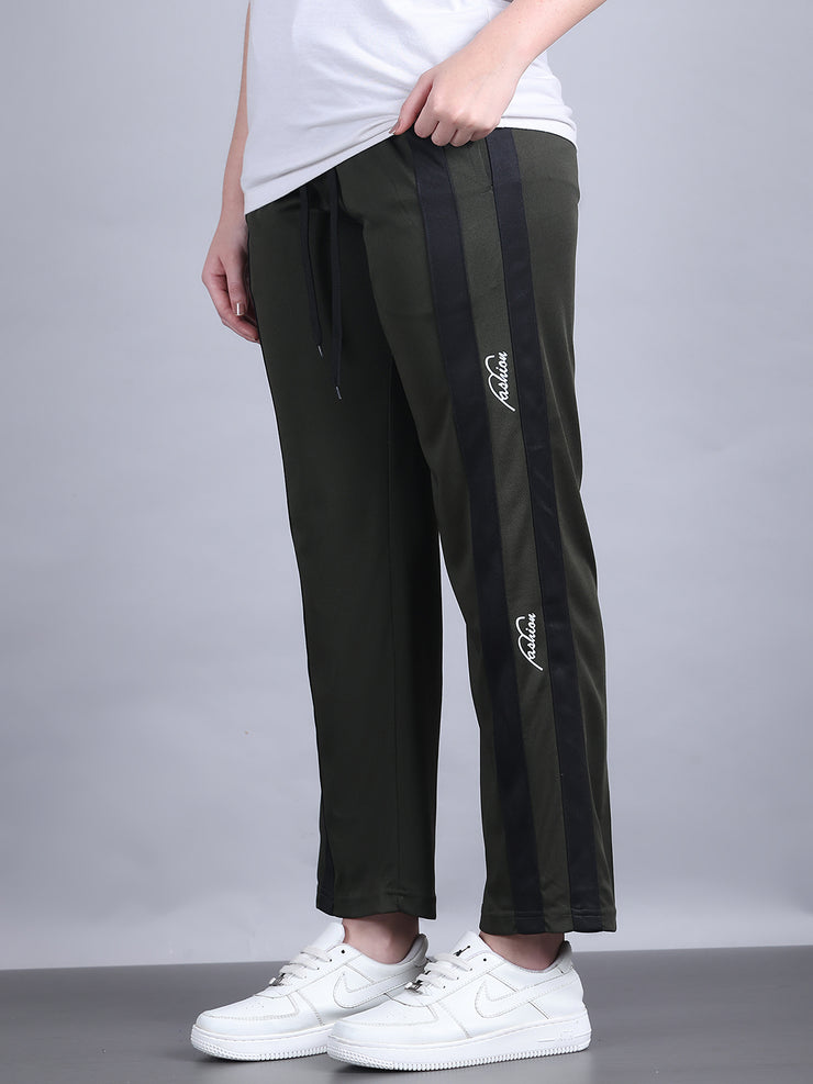 Mack Jonney Colorblock | Olive | Relaxed Fit | Polyster Lycra Trackpant For Women