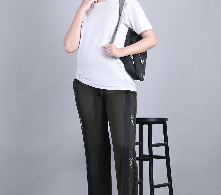 Mack Jonney Colorblock | Olive | Relaxed Fit | Polyster Lycra Trackpant For Women