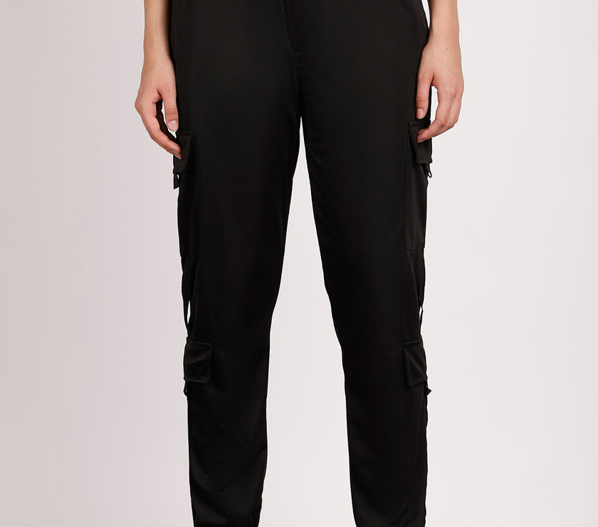 Mack Jonney Solid  | Black | Cargo Style | Polyster Lycra Trackpant For Women