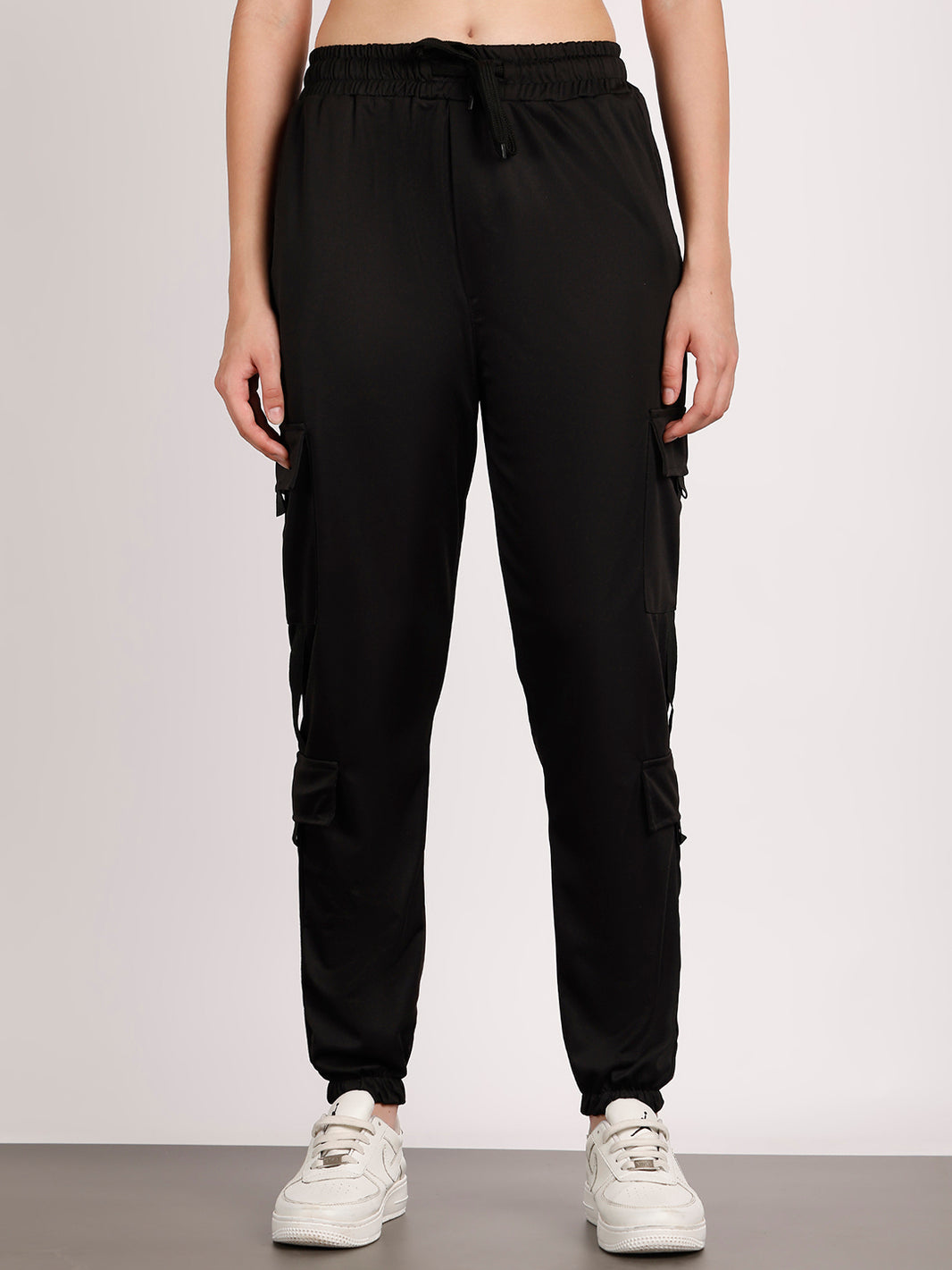 Mack Jonney Solid  | Black | Cargo Style | Polyster Lycra Trackpant For Women