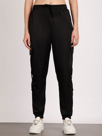 Mack Jonney Solid  | Black | Cargo Style | Polyster Lycra Trackpant For Women