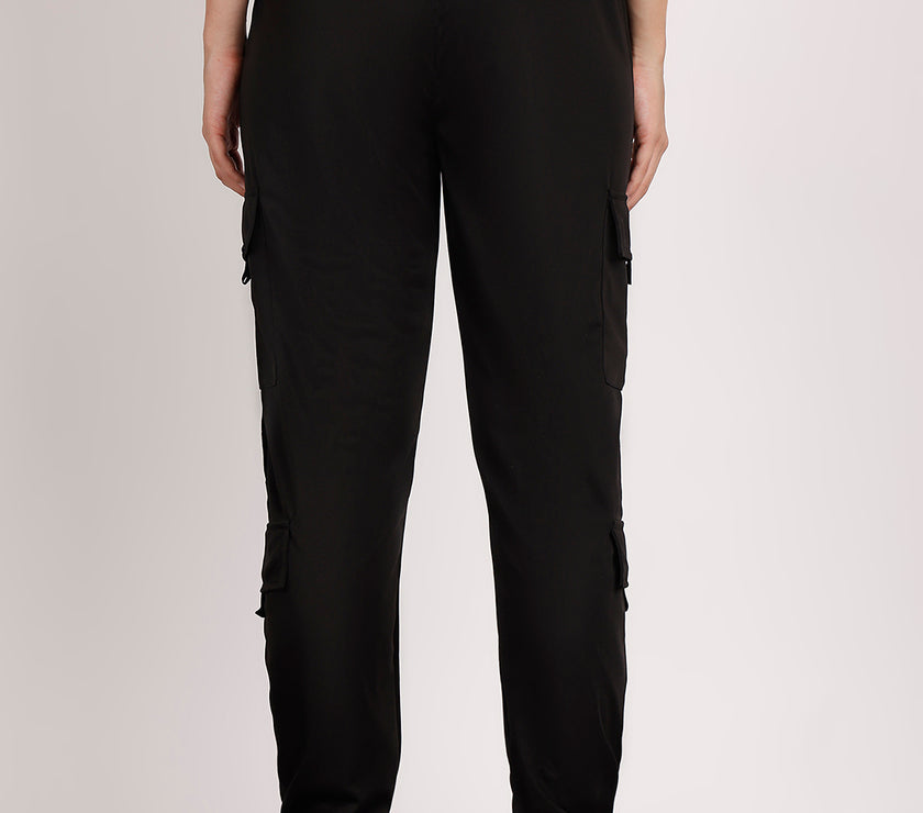 Mack Jonney Solid  | Black | Cargo Style | Polyster Lycra Trackpant For Women