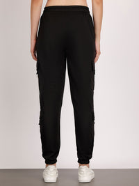 Mack Jonney Solid  | Black | Cargo Style | Polyster Lycra Trackpant For Women