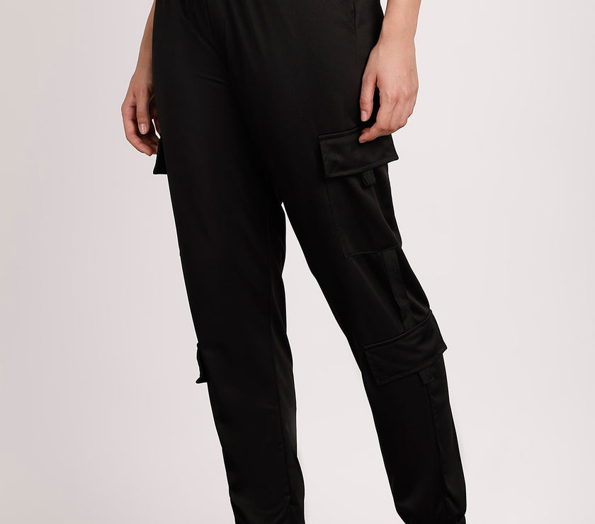 Mack Jonney Solid  | Black | Cargo Style | Polyster Lycra Trackpant For Women