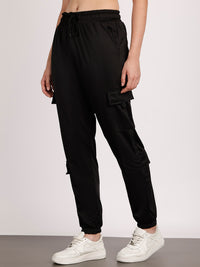 Mack Jonney Solid  | Black | Cargo Style | Polyster Lycra Trackpant For Women
