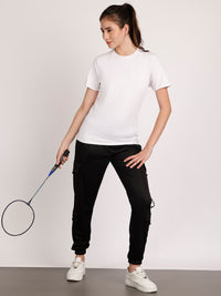 Mack Jonney Solid  | Black | Cargo Style | Polyster Lycra Trackpant For Women