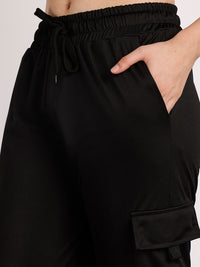 Mack Jonney Solid  | Black | Cargo Style | Polyster Lycra Trackpant For Women