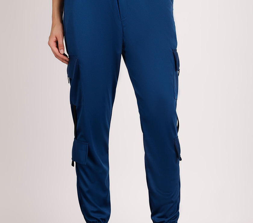 Mack Jonney Solid | Blue | Cargo Style | Polyster Lycra Trackpant For Women
