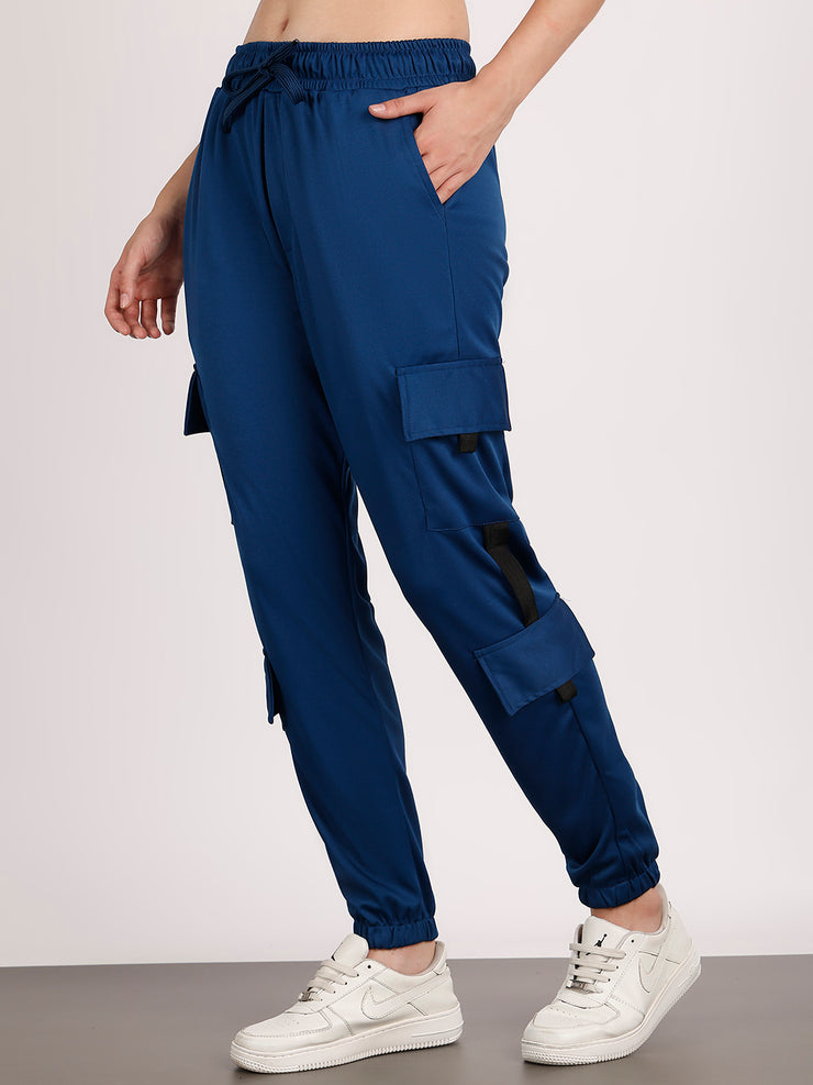 Mack Jonney Solid | Blue | Cargo Style | Polyster Lycra Trackpant For Women