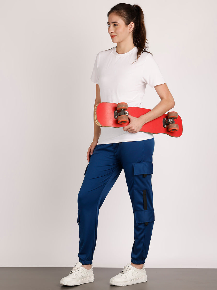 Mack Jonney Solid | Blue | Cargo Style | Polyster Lycra Trackpant For Women