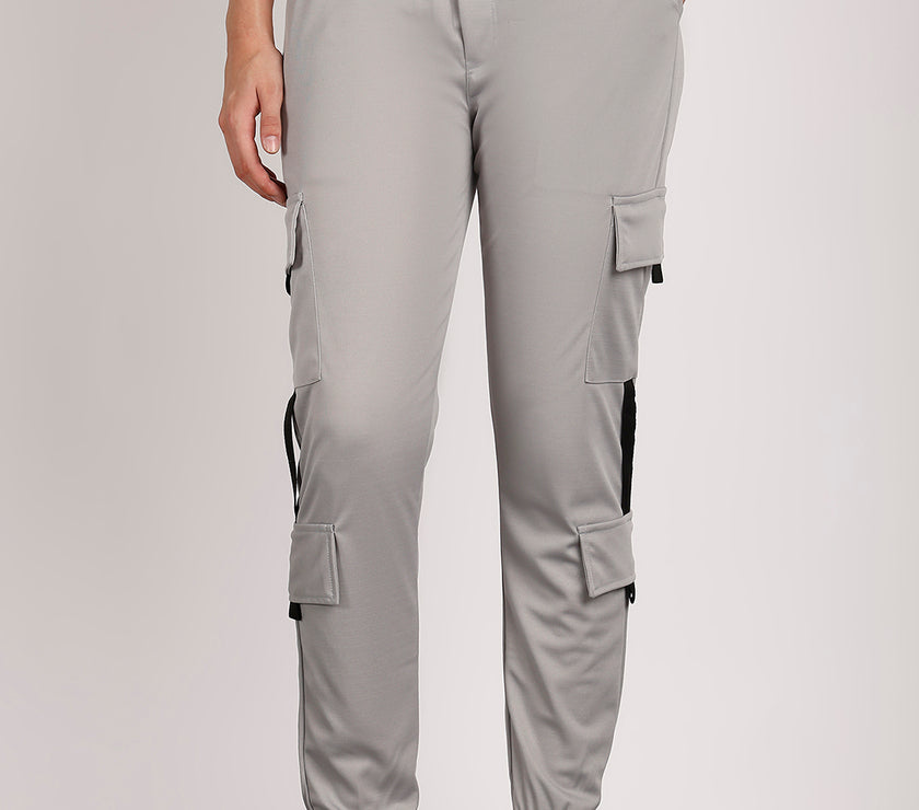 Mack Jonney Solid | lgrey | Cargo Style | Polyster Lycra Trackpant For Women