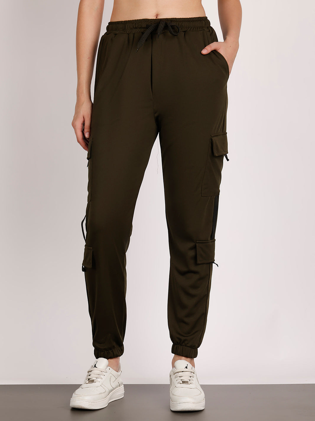 Mack Jonney Solid | Olive | Cargo Style | Polyster Lycra Trackpant For Women