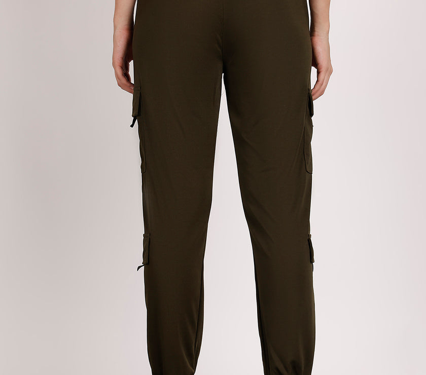 Mack Jonney Solid | Olive | Cargo Style | Polyster Lycra Trackpant For Women