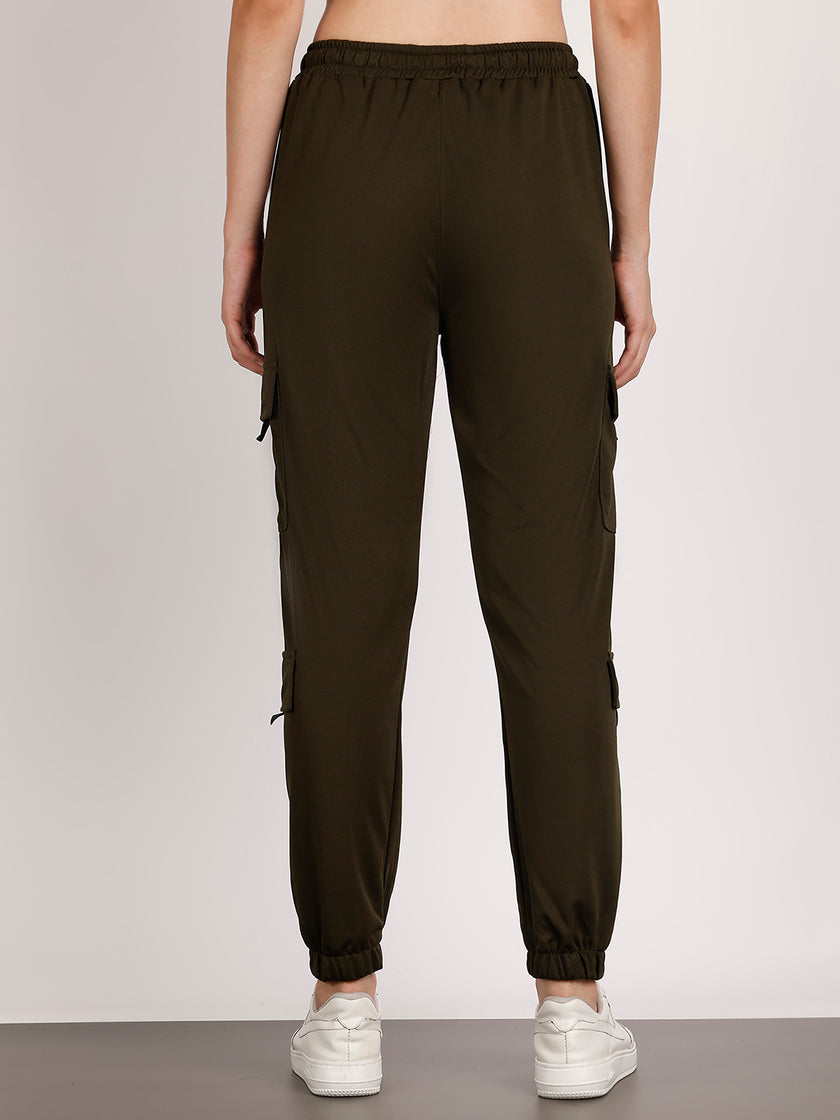 Mack Jonney Solid | Olive | Cargo Style | Polyster Lycra Trackpant For Women