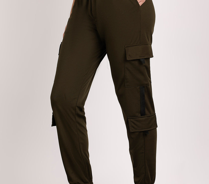 Mack Jonney Solid | Olive | Cargo Style | Polyster Lycra Trackpant For Women