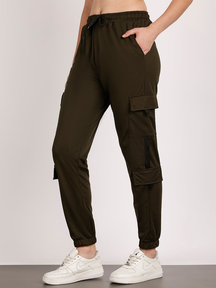Mack Jonney Solid | Olive | Cargo Style | Polyster Lycra Trackpant For Women