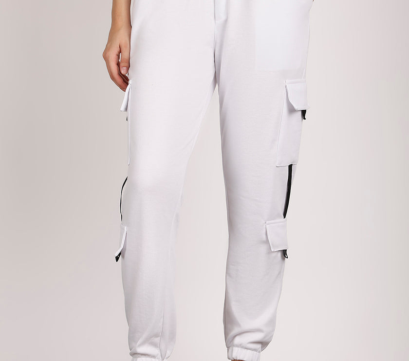 Mack Jonney Solid | White | Cargo Style | Polyster Lycra Trackpant For Women