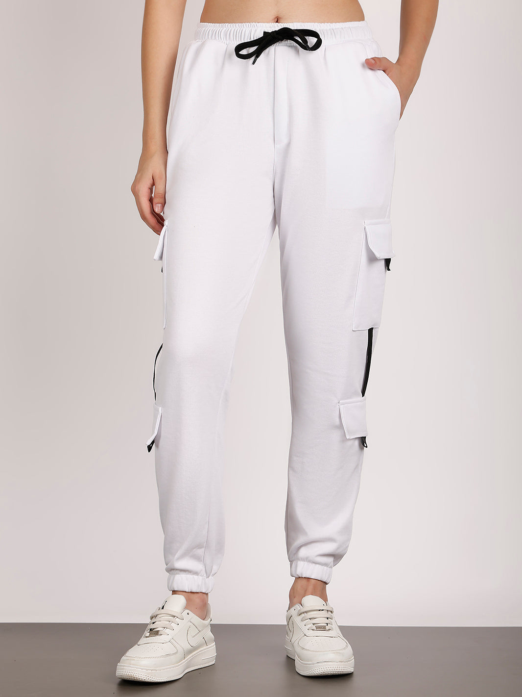 Mack Jonney Solid | White | Cargo Style | Polyster Lycra Trackpant For Women