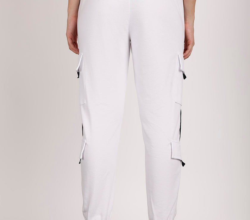 Mack Jonney Solid | White | Cargo Style | Polyster Lycra Trackpant For Women