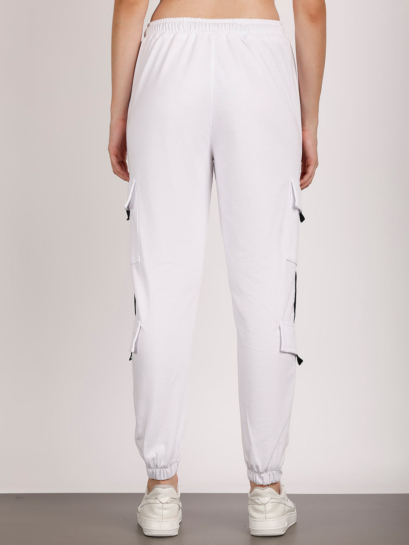 Mack Jonney Solid | White | Cargo Style | Polyster Lycra Trackpant For Women