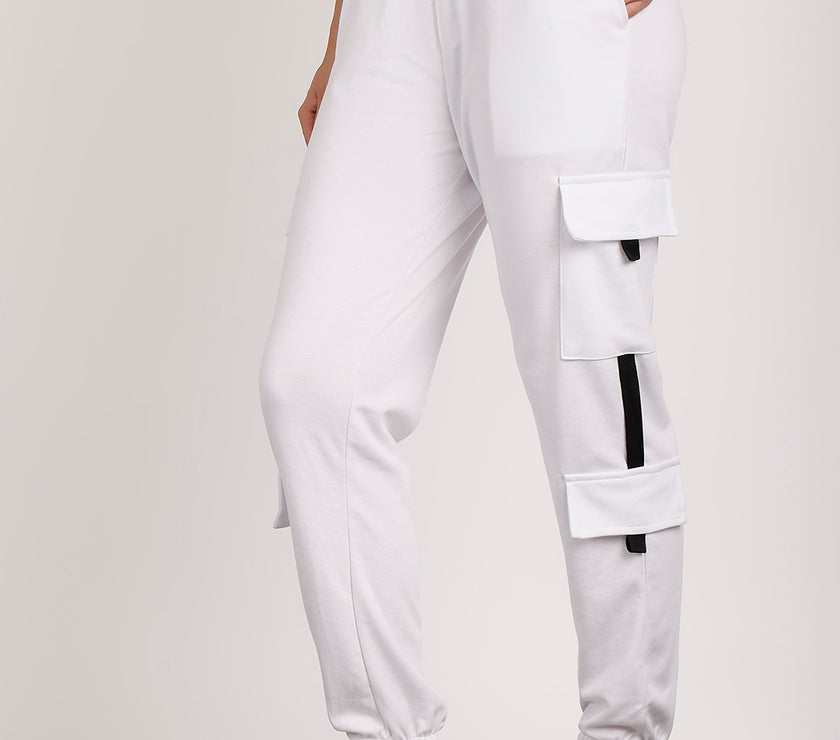 Mack Jonney Solid | White | Cargo Style | Polyster Lycra Trackpant For Women