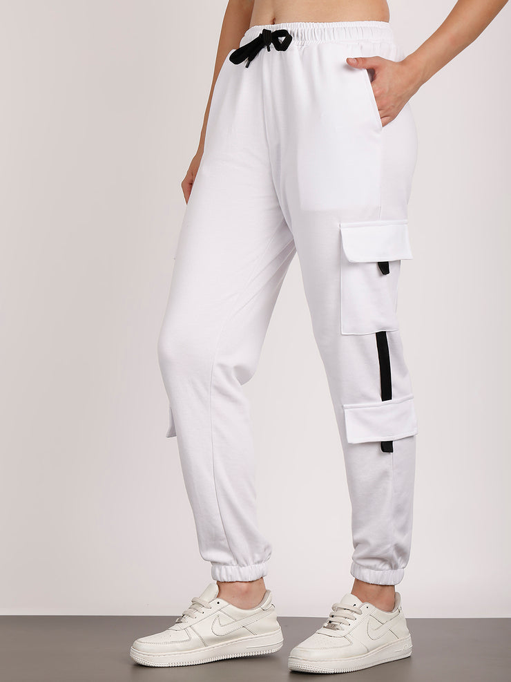 Mack Jonney Solid | White | Cargo Style | Polyster Lycra Trackpant For Women