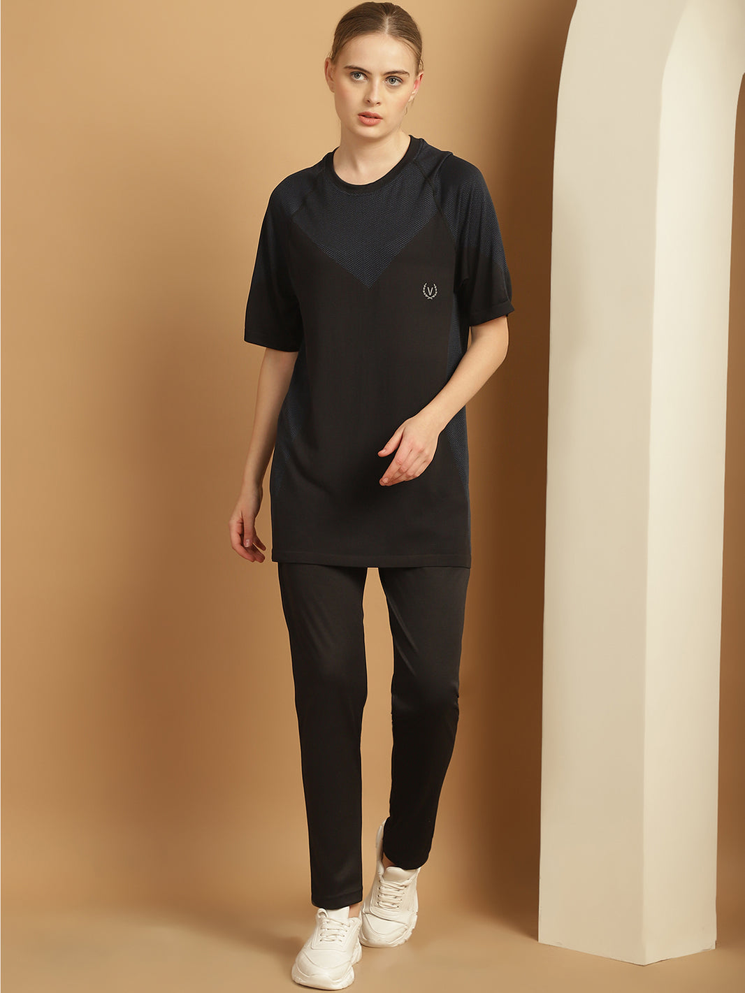 Mack Jonney Solid  Black  Polyester Lycra Half sleeves Co-ord Set Trackuit For Women