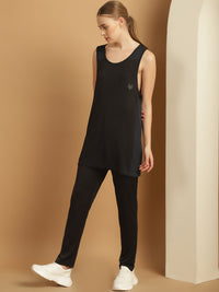 Mack Jonney Solid  Black  Polyester Lycra Half sleeves Co-ord Set Trackuit For Women