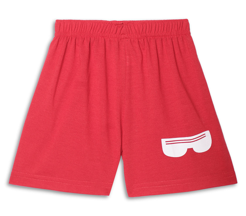 Mack Jonney Printed  Red Regular Fit Cotton blended Shorts For Kids
