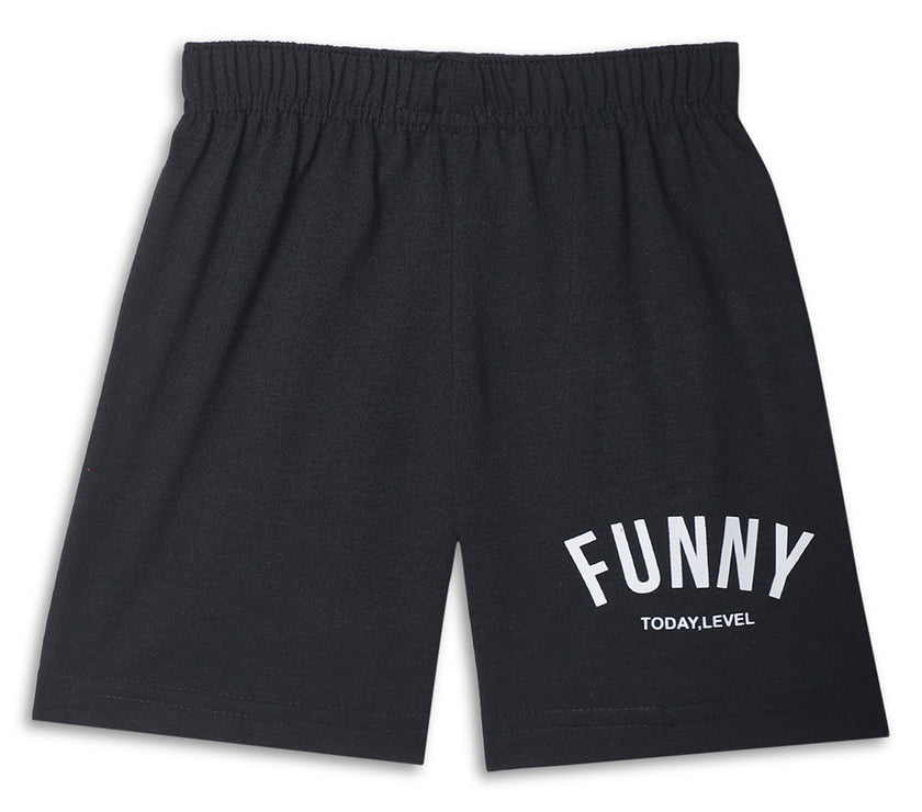 Mack Jonney Printed  Black Regular Fit Cotton blended Shorts For Kids