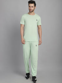 Mack Jonney Light Green Cotton Solid Co-ord Set Tracksuit For Men(Zip On 1 Side Pocket)