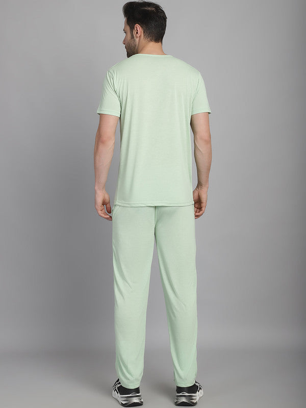 Mack Jonney Light Green Cotton Solid Co-ord Set Tracksuit For Men(Zip On 1 Side Pocket)