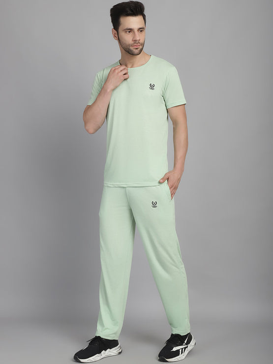 Mack Jonney Light Green Cotton Solid Co-ord Set Tracksuit For Men(Zip On 1 Side Pocket)