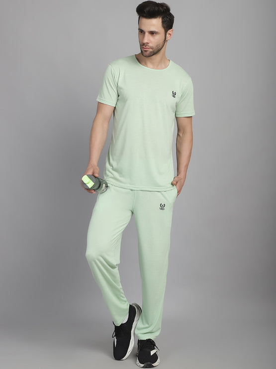 Mack Jonney Light Green Cotton Solid Co-ord Set Tracksuit For Men(Zip On 1 Side Pocket)