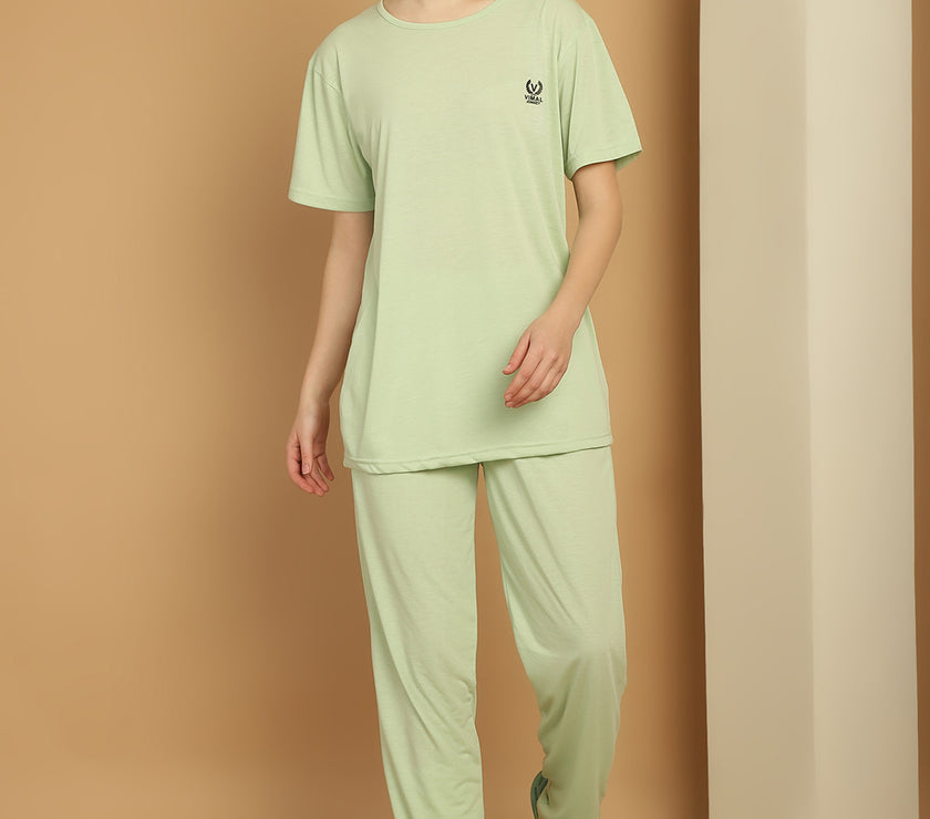 Mack Jonney Light Green Cotton Solid Co-ord Set Tracksuit For Women