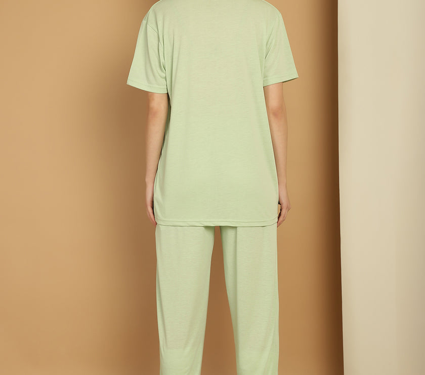 Mack Jonney Light Green Cotton Solid Co-ord Set Tracksuit For Women
