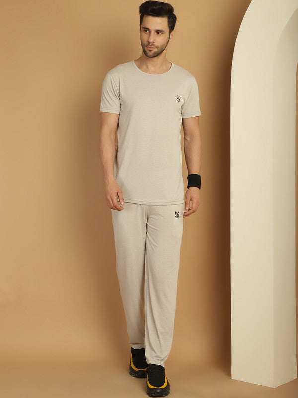 Mack Jonney Light Grey Cotton Solid Co-ord Set Tracksuit For Men(Zip On 1 Side Pocket)