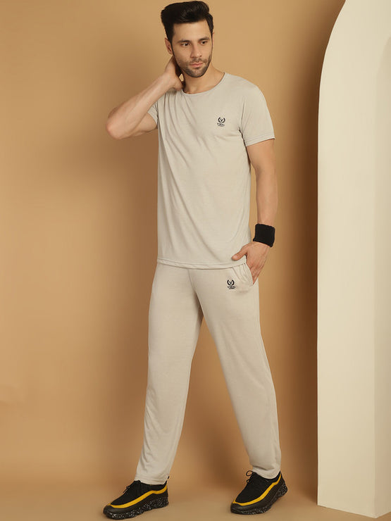 Mack Jonney Light Grey Cotton Solid Co-ord Set Tracksuit For Men(Zip On 1 Side Pocket)