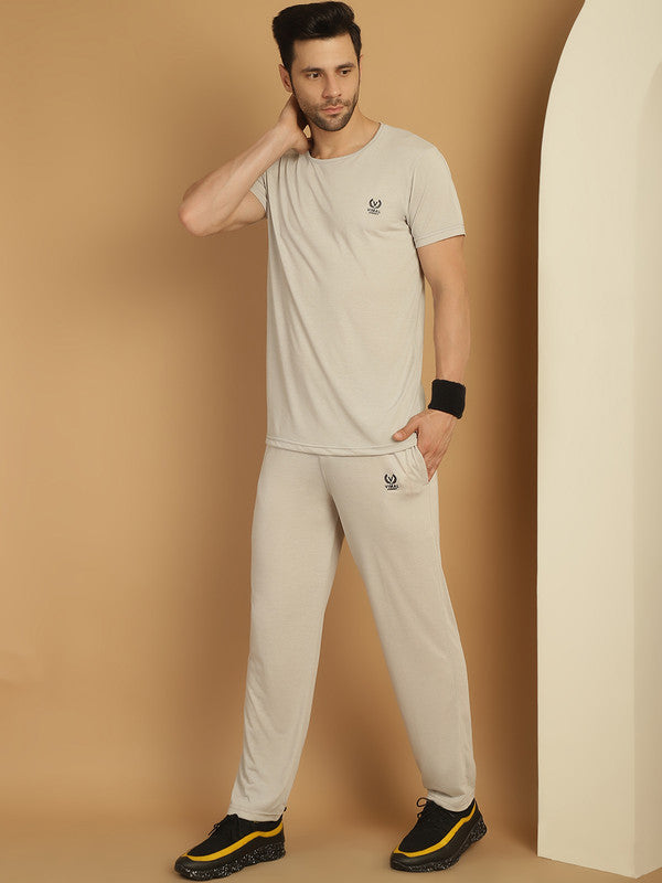 Mack Jonney Light Grey Cotton Solid Co-ord Set Tracksuit For Men(Zip On 1 Side Pocket)