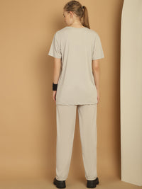 Mack Jonney Light Grey Cotton Solid Co-ord Set Tracksuit For Women