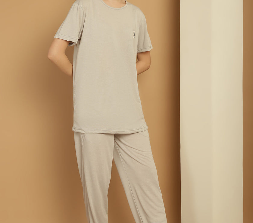 Mack Jonney Light Grey Cotton Solid Co-ord Set Tracksuit For Women