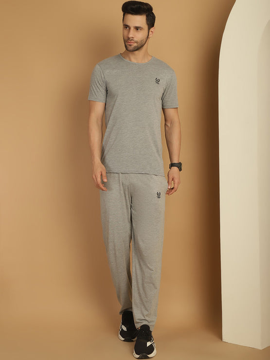 Mack Jonney Grey Melange Cotton Solid Co-ord Set Tracksuit For Men(Zip On 1 Side Pocket)